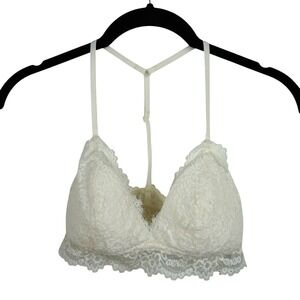 Aerie Cream Lace Bralette With Scalloped Hem & Adjustable Straps Sz S/P